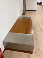 Notenhouten Salon Tafel met RVS - Eigen Ontwerp, Gebruikt, 100 tot 150 cm, Ophalen of Verzenden, Minder dan 50 cm