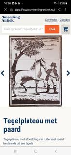 Oud Tegeltableau: Man met Paard, Antiek en Kunst, Antiek | Wandborden en Tegels, Ophalen of Verzenden