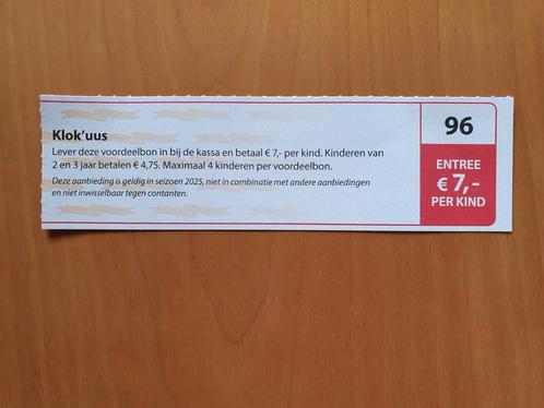 Klok'uus entree €7,- per kind maximaal 4 personen, Tickets en Kaartjes, Kortingen en Cadeaubonnen, Drie personen of meer, Overige typen