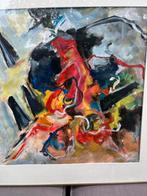 Abstract Schilderij Ingelijst Gesigneerd Kleurrijk Expressie, Ophalen