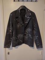 Donkergrijze blazer met geborduurde bloemen, Ophalen of Verzenden, Gedragen, Maat 38/40 (M), Zwart
