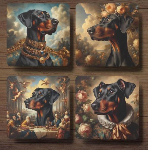 Dobermann Barok onderzetters met houder, Huis en Inrichting, Woonaccessoires | Onderzetters, Nieuw, Glas of Kopje, Ophalen of Verzenden