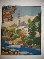 Geborduurd Landschap-Kerk Huis-Beekje- Bomen, Hobby en Vrije tijd, Borduren en Borduurmachines, Ophalen of Verzenden, Zo goed als nieuw