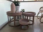 Nieuw salontafel set van 3 rotan white wash wit bruin Bali, Huis en Inrichting, Tafels | Salontafels, 50 tot 100 cm, Rond, Nieuw
