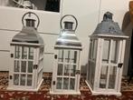 Set van 3 lantaarns wit hout met glas, Ophalen, 50 tot 75 cm, Wit, Zo goed als nieuw