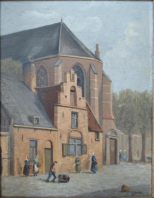 Mooi schilderij van Johann Bode (Duitsland) : "'Kerkgezicht", Antiek en Kunst, Kunst | Schilderijen | Modern, Ophalen of Verzenden