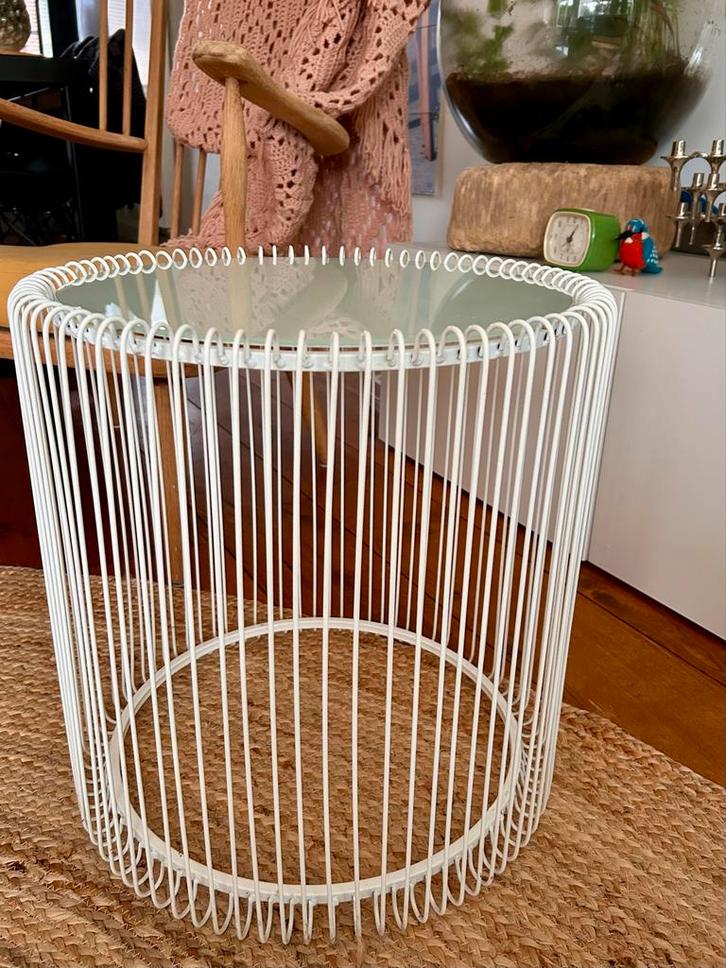 Kare Design Wire salontafel wit/glas, Huis en Inrichting, Tafels | Bijzettafels, Zo goed als nieuw, Rond, 45 tot 60 cm, Minder dan 55 cm