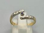 Vintage gouden bi-color ring Saffier en Diamant. 2025/595., Blauw, ., Ophalen of Verzenden, .