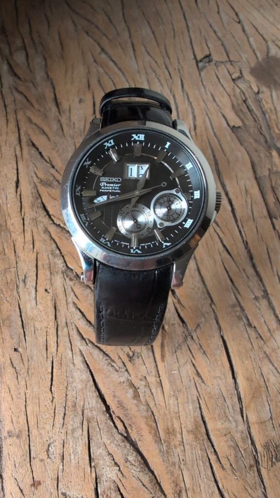 Seiko Premier Kinetic Perpetual horloge, Sieraden, Tassen en Uiterlijk, Horloges | Heren, Zo goed als nieuw, Seiko, Leer, Ophalen of Verzenden