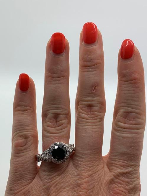 V490 Prachtige zilveren ring zwarte steen maat 20,75, Sieraden, Tassen en Uiterlijk, Ringen, Dame, 20 of groter, Zilver, IJzer of Staal