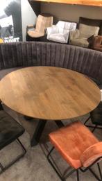 Eethoek Eiken ronde tafel, ronde bank en 4 stoelen, Ophalen, Nieuw, 4 tot 6 stoelen