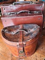 Luxe antieke leren hoedendoos hoedenkoffer, koperbeslag 1910, Ophalen of Verzenden