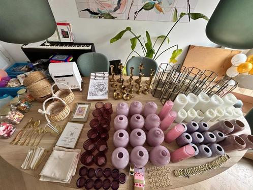 Bruiloftsdecoratie - Welkomstbord, spiegel, goud bestek etc, Hobby en Vrije tijd, Feestartikelen, Zo goed als nieuw, Versiering