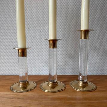 Vintage Messing en Plexiglazen Kandelaren, Koper en Glas beschikbaar voor biedingen