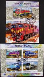 - 434 - 2 Blokken, met Afrikaanse Treinen., Verzenden, Gestempeld, Treinen