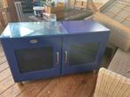 Blauw Malibu dressoir met glazen planken, Huis en Inrichting, Kasten | Dressoirs, Ophalen, Overige materialen, Gebruikt, 100 tot 150 cm