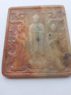 Antieke chinees jade plaquette kuan jin19e eeuw, Ophalen of Verzenden