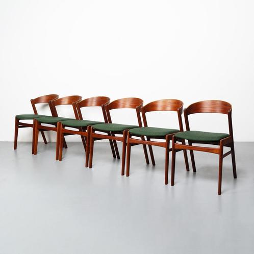 Vintage Deense eetkamerstoelen, set van 6, Huis en Inrichting, Stoelen, Gebruikt, Vijf, Zes of meer stoelen, Hout, Stof, Overige kleuren