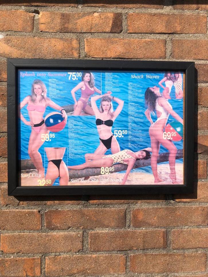 Ingelijste badkleding poster Surf City, Sea and Sands, Antiek en Kunst, Kunst | Overige Kunst, Ophalen of Verzenden