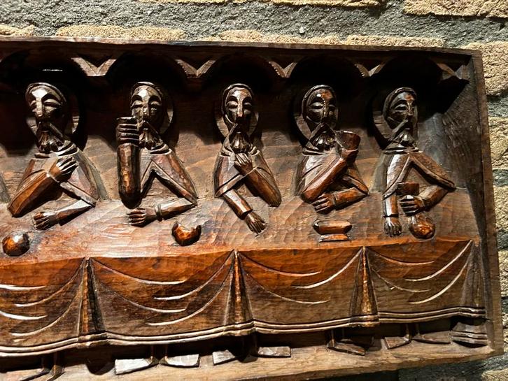 Houten Wandreliëf Laatste Avondmaal, Antiek en Kunst, Kunst | Beelden en Houtsnijwerken, Ophalen