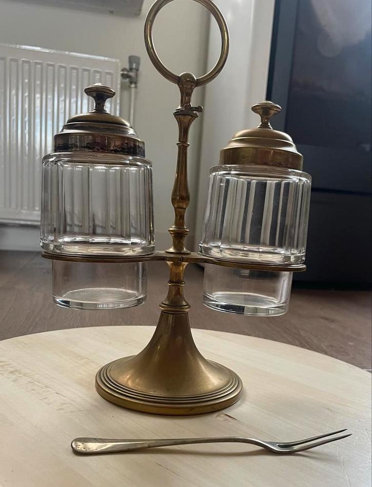Antiek Messing Zuurstel met Vorkje, Antiek en Kunst, Antiek | Bestek, Ophalen of Verzenden