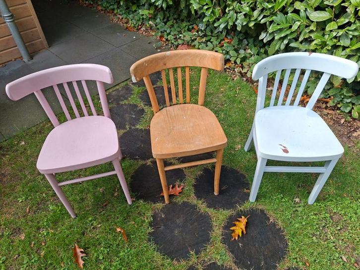 3 Leuke Cafestoelen, Huis en Inrichting, Stoelen, Gebruikt, Drie, Hout, Overige kleuren, Ophalen