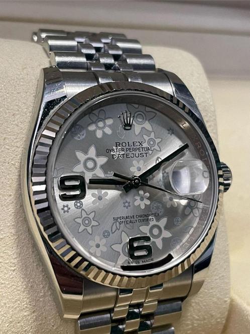 Rolex Datejust 36 Oyster perpetual (Floral), Sieraden, Tassen en Uiterlijk, Horloges | Dames, Gebruikt, Polshorloge, Rolex, Staal