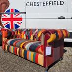 Chesterfield bank patchwork multicolor leer, Ophalen, Gebruikt, 75 tot 100 cm, Leer