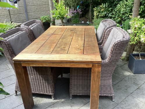 Tuintafel met 4 wickerstoelen, Tuin en Terras, Tuintafels, Rechthoekig, Hout, Ophalen