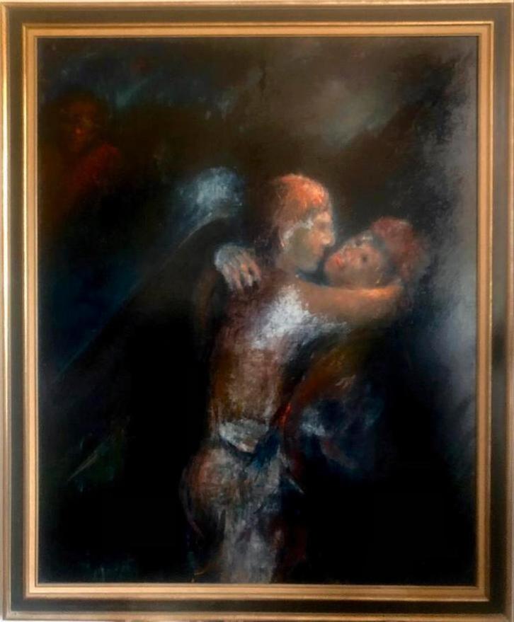 Han Mes - 'De Geliefden' (1967) - Olieverf op doek, Antiek en Kunst, Kunst | Schilderijen | Klassiek, Ophalen