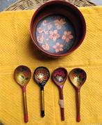 Russische lakschildering, vintage, kom met 4 lepels, Ophalen, Overige materialen, Zo goed als nieuw, Kom(men)