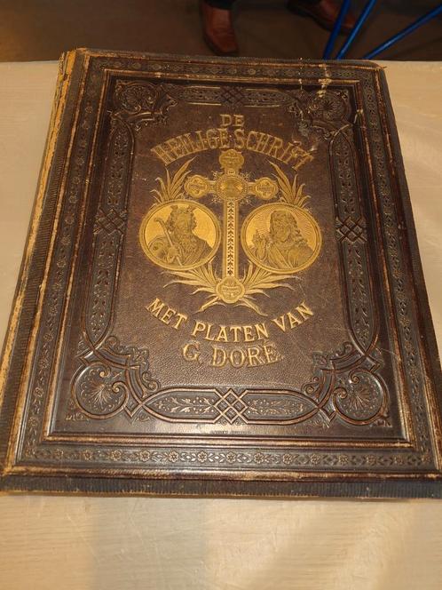 Bijbel 1873 - leren band met goudopdruk en platen van Doré, Antiek en Kunst, Antiek | Boeken en Bijbels, Ophalen of Verzenden