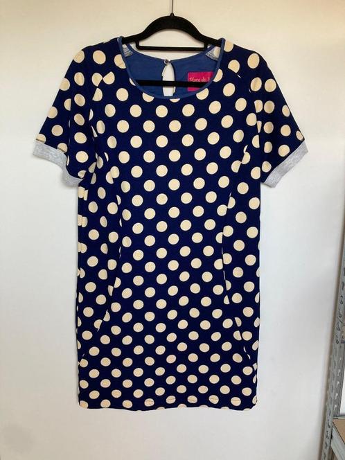 Place du Soleil blauwe jurk creme stippen maat M met zakken, Kleding | Dames, Jurken, Zo goed als nieuw, Maat 38/40 (M), Blauw