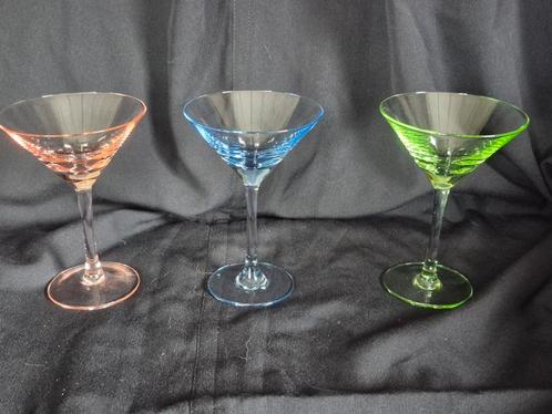 Set van 3 prachtige kristal cocktailglazen groen blauwe roze, Verzamelen, Glas en Borrelglaasjes, Zo goed als nieuw, Overige typen