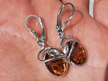 Vanoli - 925 zilveren oorbellen met amber / barnsteen