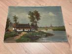 Boerenerf aan het water, onbekende signatuur, Antiek en Kunst, Kunst | Schilderijen | Klassiek, Ophalen of Verzenden