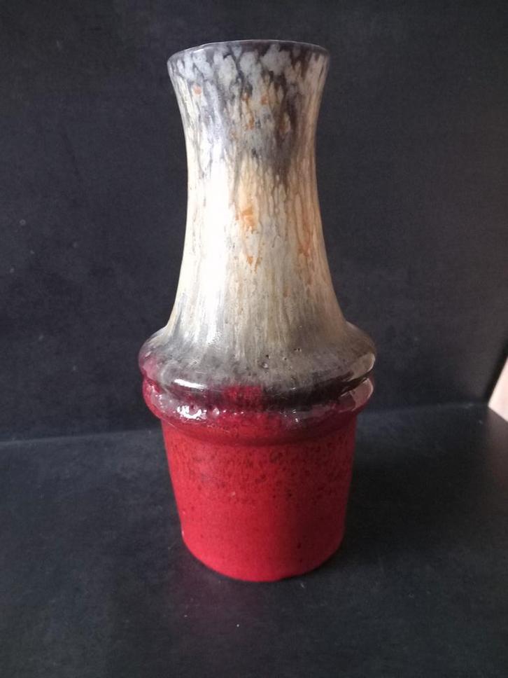 Vintage Vaas - Rood/Grijs Aardewerk W.Germany, Huis en Inrichting, Woonaccessoires | Vazen, Zo goed als nieuw, Minder dan 50 cm