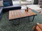 Teakhouten Salontafel met Metalen Frame, Ophalen, 100 tot 150 cm, 50 tot 100 cm, Zo goed als nieuw