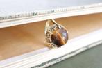 Vintage 14 Karaat Gouden Ring Met Tijgeroog, Sieraden, Tassen en Uiterlijk, Ringen, Ophalen of Verzenden, Dame, Goud, Goud
