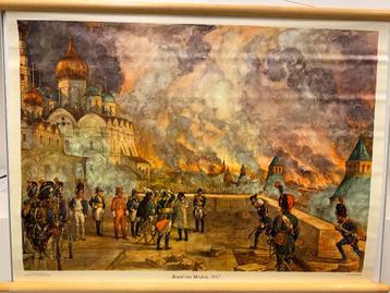 Historische schoolplaat Brand in Moskou 1812 beschikbaar voor biedingen