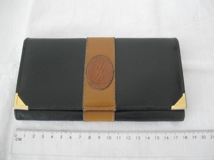 YSL bruin zwart leren portemonnee vintage, Sieraden, Tassen en Uiterlijk, Portemonnees, Gebruikt, Zwart, Leer, Ophalen of Verzenden