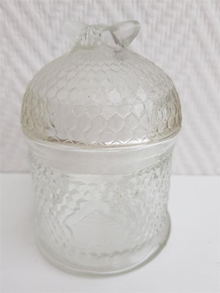 D023 Honingpot, glas, netjes, Huis en Inrichting, Keuken | Servies, Zo goed als nieuw, Overige typen, Overige stijlen, Glas, Ophalen of Verzenden