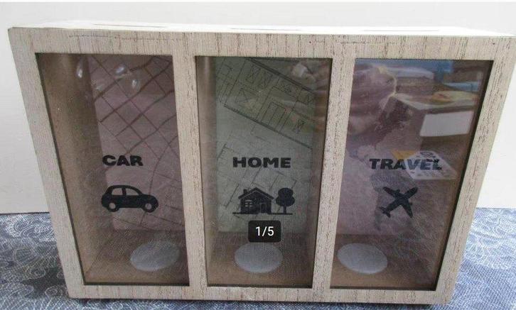 nieuw !! spaarpot - houten spaarkistje met 3 vakken, Verzamelen, Spaarpotten, Nieuw, Hout, Ophalen of Verzenden