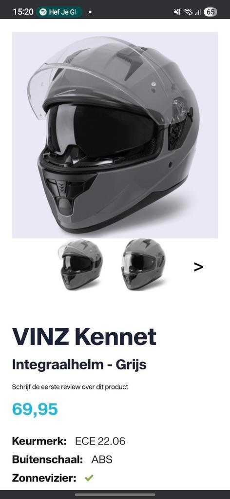 VINZ Kennet integraalhelm-Grijs, Motoren, Kleding | Motorhelmen, Integraalhelm, Overige merken, Tweedehands, Ophalen of Verzenden