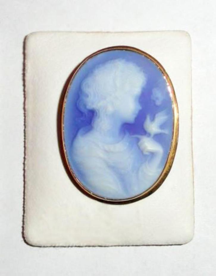 Camee Blauw Goud 18K, Sieraden, Tassen en Uiterlijk, Antieke sieraden, Broche, Goud, Verzenden