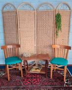 Vintage set bijzettafeltje en 2 stoelen, Minder dan 55 cm, Gebruikt, Rond, Ophalen