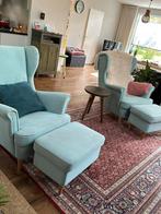 Twee oor fauteuils en twee poefjes, Huis en Inrichting, Fauteuils, Ophalen, Zo goed als nieuw, 75 tot 100 cm