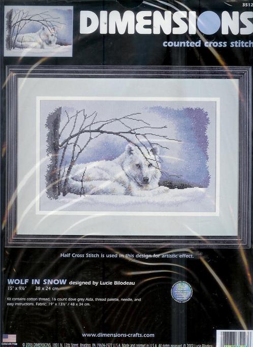 Cado dimensions borduurpakket wolf in the snow, Hobby en Vrije tijd, Borduren en Borduurmachines, Nieuw, Borduurpakket, Handborduren