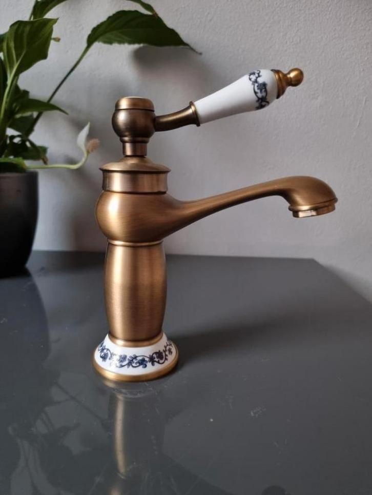 Retro landelijke wastafelkraan, brons, mengkraan, antiek, Doe-het-zelf en Verbouw, Sanitair, Nieuw, Kraan, Koper, Ophalen of Verzenden
