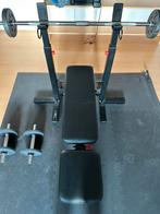 Bankdruk set met gewichten + dumbbells en fitnessmat!, Ophalen, Zo goed als nieuw, Rug, Fitnessbank